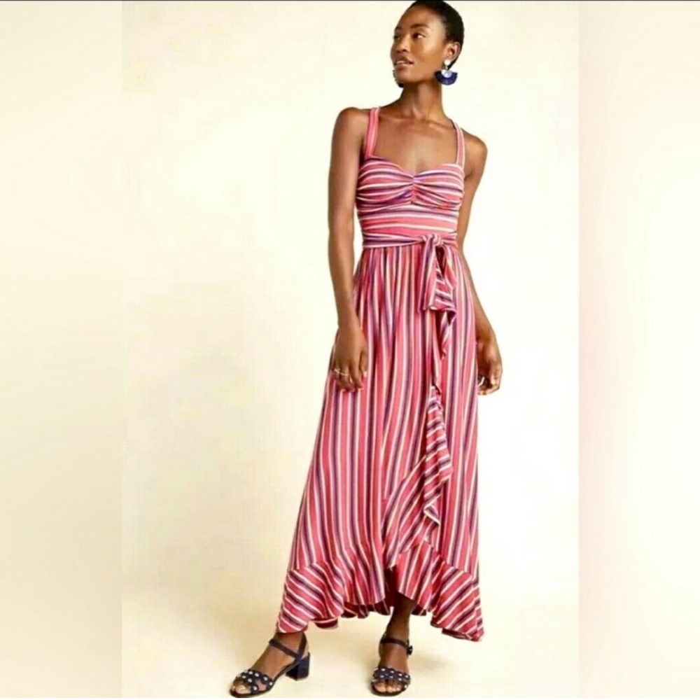 Anthropologie Maeve Gabriela crisscross back lovely asymmetrical ruffle